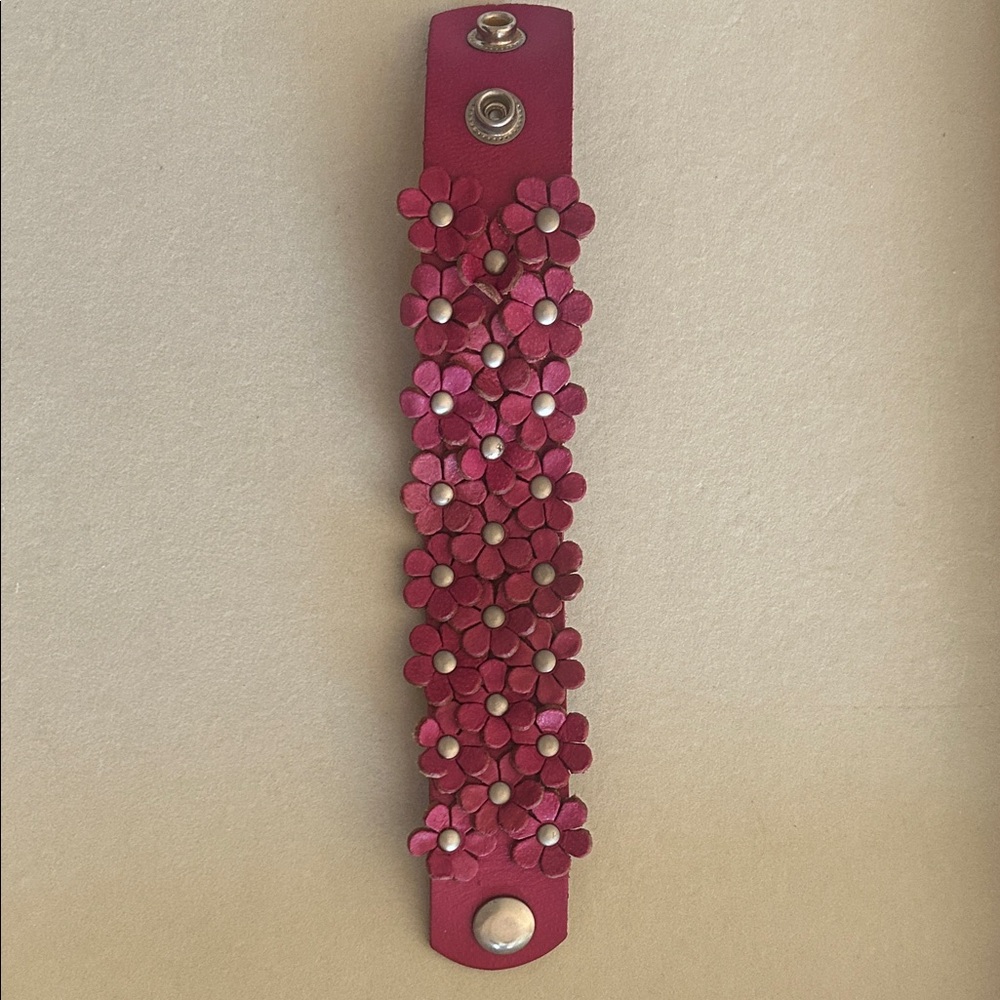 Pink Floral Leather Bracelet